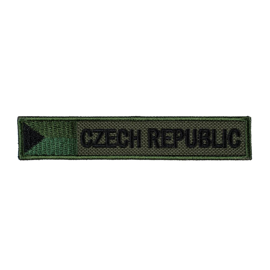 Parche textil bordado 'CZECH REPUBLIC' con bandera en verde, 102 x 19 mm