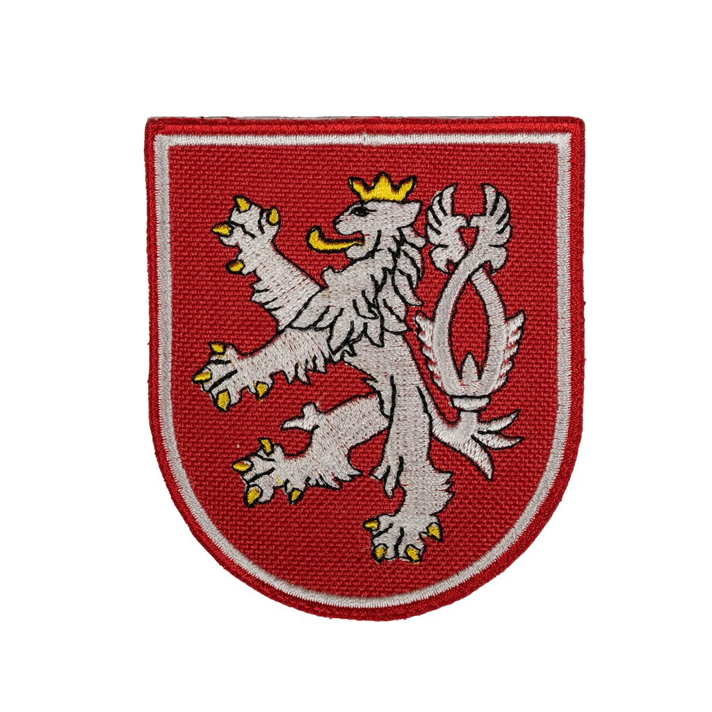 Parche bordado en color del León Checo, 76×67 mm
