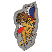 Parche textil colorido: león rugiente con bandera de la República Checa, 10,5 x 5,5 cm