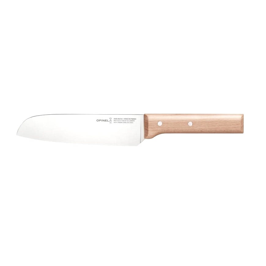 Cuchillo Santoku OPINEL Parallele Vri N°119 con mango de madera y hoja en acero Sandvik 12C27