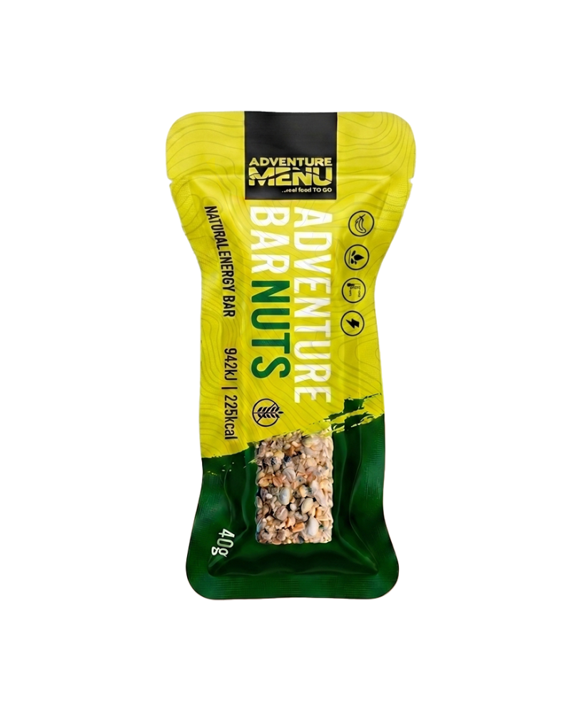 Barrita energética Adventure Bar frutos secos Adventure Menu 40g 225 kcal sin gluten - Supervivencia Extrema