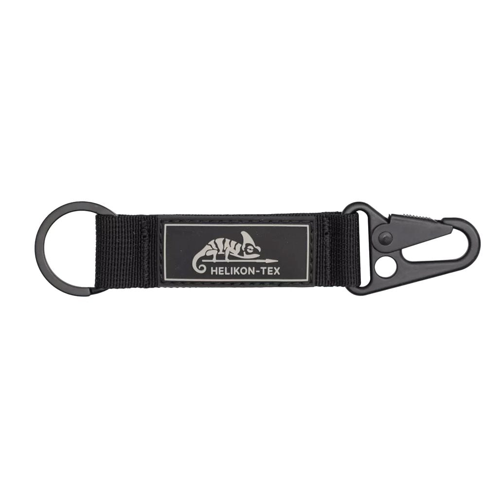 Llavero con mosquetón logo HELIKON-TEX negro, cuerpo de nylon y anilla de acero
