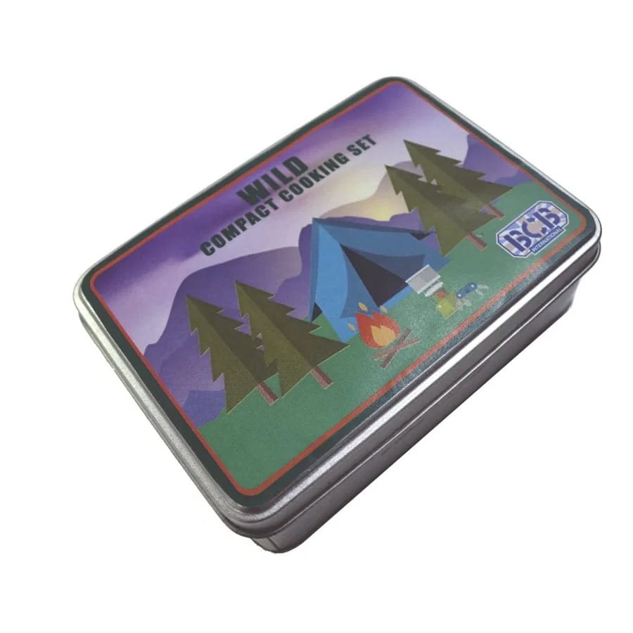 Set WILD para cocinar en caja de acero inoxidable con hornillo plegable y utensilios