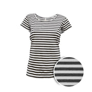Camiseta mujer rayas negro y blanco, manga corta, cuello blanco, 60% algodon 40% poliester