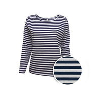 Camiseta marinera mujer azul y blanca manga larga con cuello blanco, 100% algodón cardado con acabado de silicona