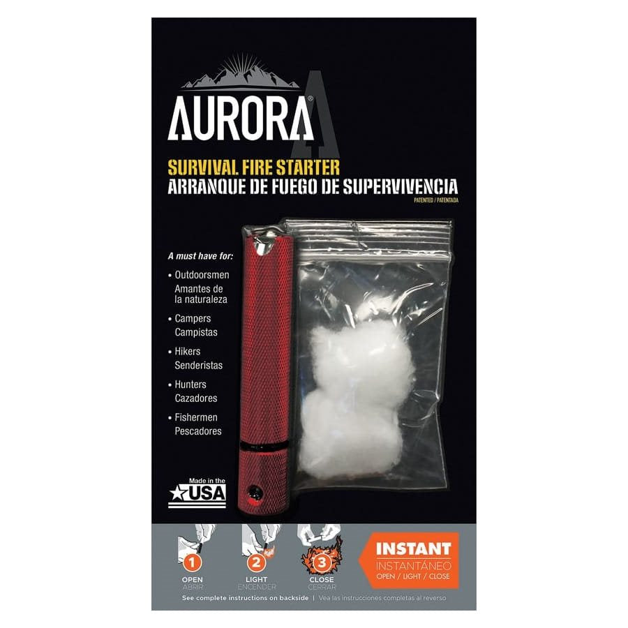 Encendedor AURORA rojo con cuerpo estriado y funda de aluminio
