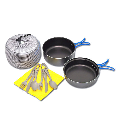 Menaje ALPAMAYO de aluminio con revestimiento antiadherente PTFE y 2 cubiertos