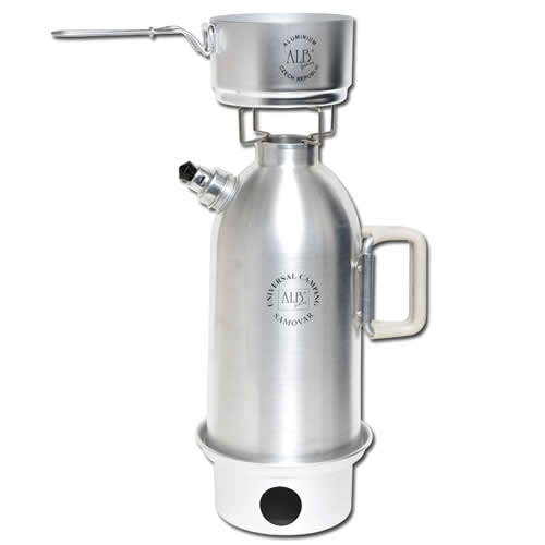 Samovar de camping PRO 1,2 l de aluminio, hervidor portátil para exteriores con silbato