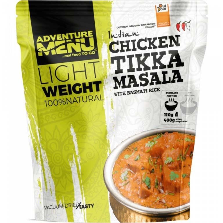 Pollo Tikka Masala con arroz basmati, porción 115g/400g, comida deshidratada