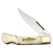 Navaja plegable SALMON con hoja brillante y mango de hueso decorado