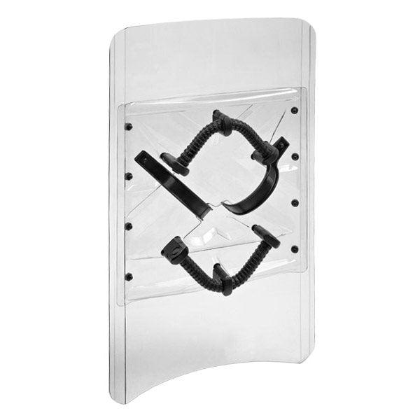 Escudo anti-impacto universal redondeado de policarbonato 3 mm, 570×1000 mm, agarre mano libre