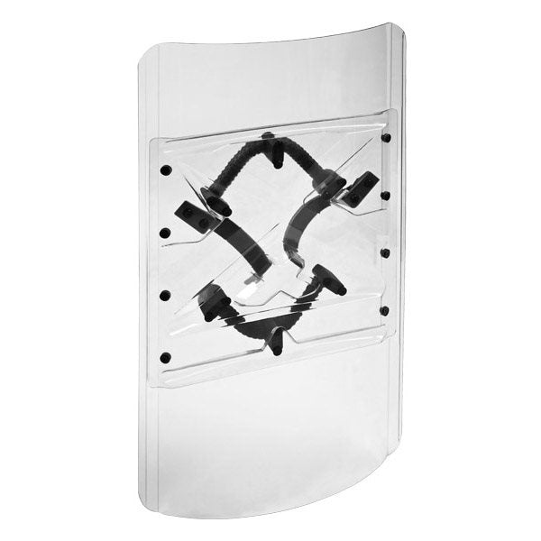 Escudo anti-impacto universal redondeado de policarbonato 3 mm, 570×1000 mm, agarre mano libre