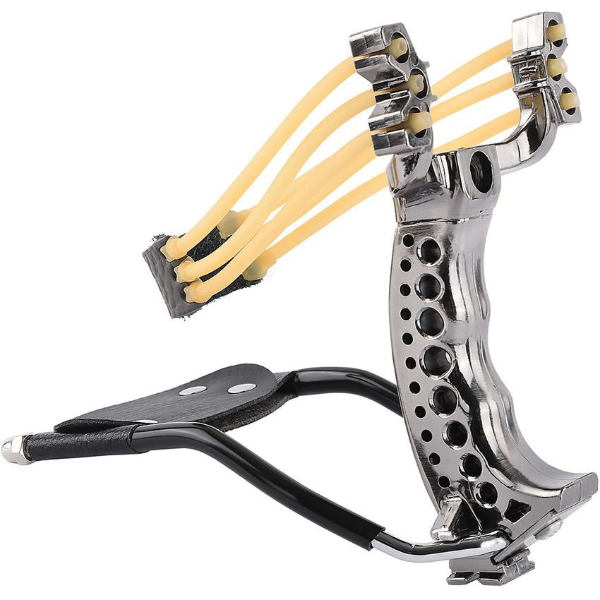 Tirachinas AXIS BLADE plateado, cuerpo de aluminio y plástico, ambidiestro