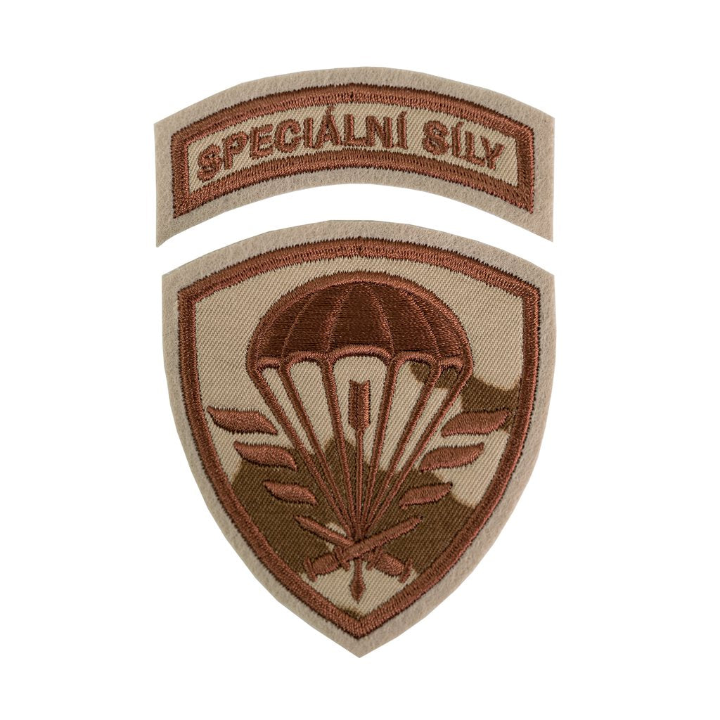 Parche Nášivka SPECIÁLNÍ SÍLY vz.95 DESERT camuflaje desierto dos piezas 7x8 y 7x2,5 cm