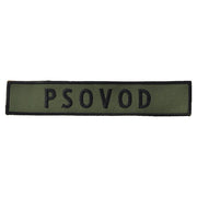 Parche bordado PSOVOD verde, tamaño aprox. 25 x 140 mm