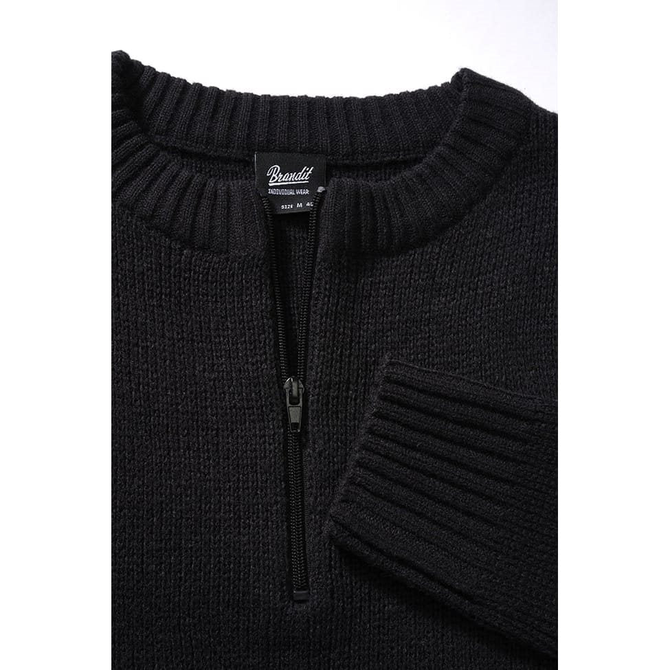 Pulóver suéter negro con cremallera 3/4, poliacrílico suave y puños elásticos