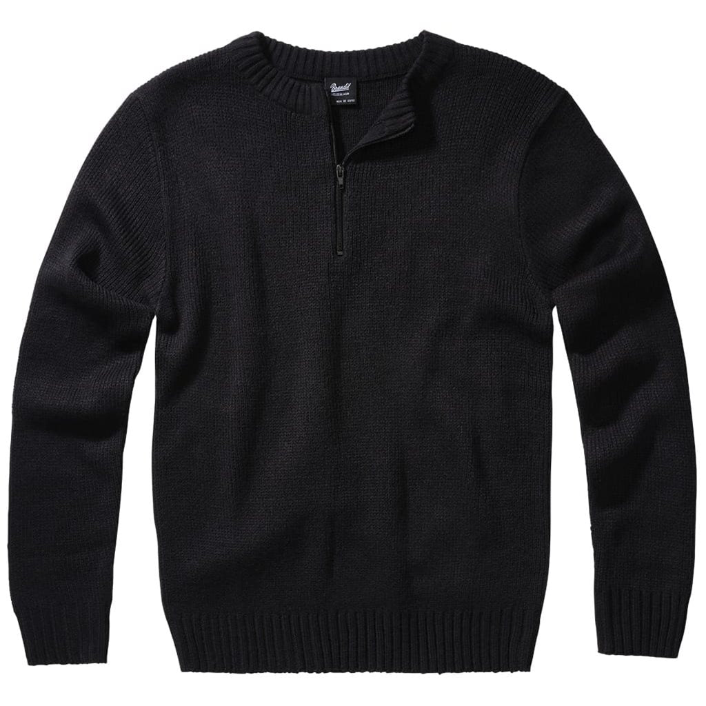 Pulóver suéter negro con cremallera 3/4, poliacrílico suave y puños elásticos