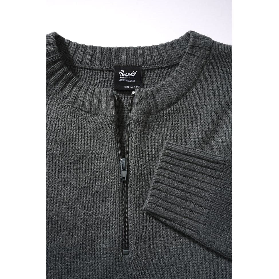 Pulóver militar gris con cremallera 3/4 y puños elásticos
