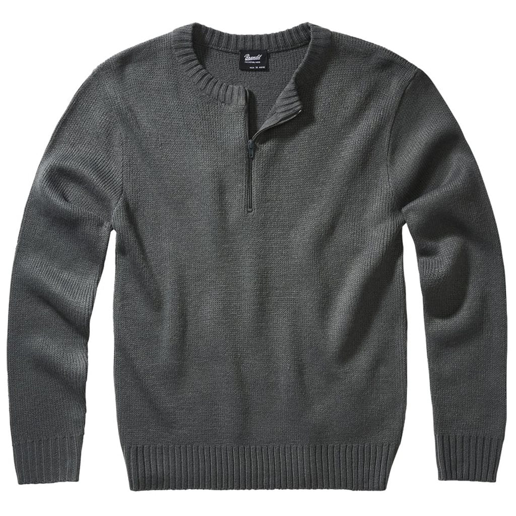Pulóver militar gris con cremallera 3/4 y puños elásticos