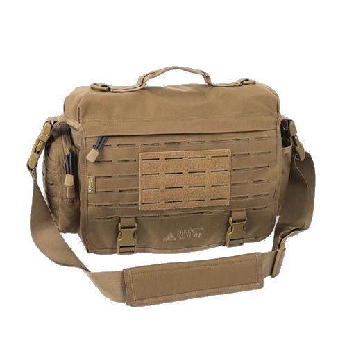Bolso messenger táctico negro con múltiples bolsillos y compartimentos