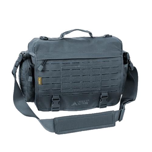 Bolso messenger táctico negro con múltiples bolsillos y compartimentos