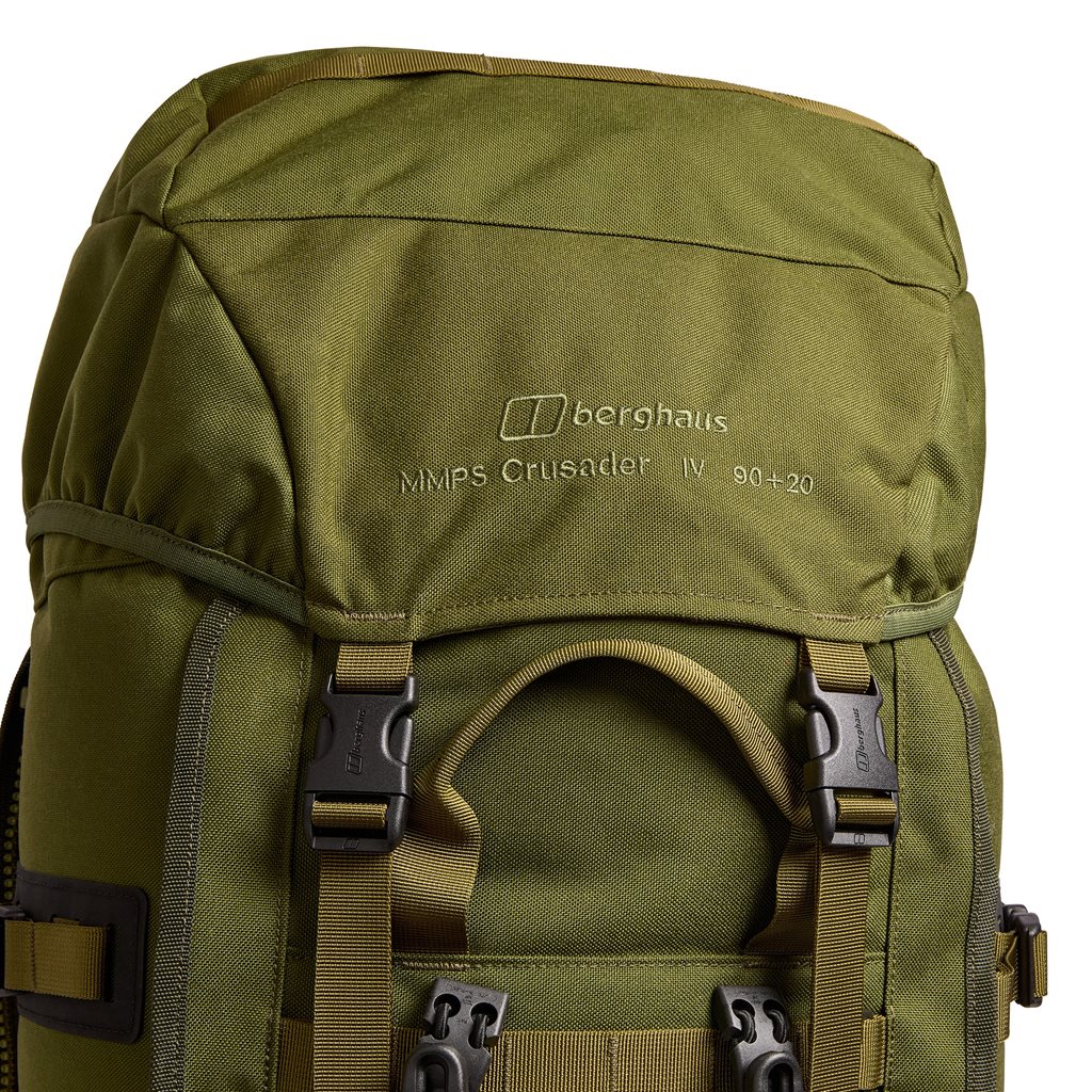 Mochila Berghaus Crusader IV 90+20L verde, mochila expedición robusta estilo militar
