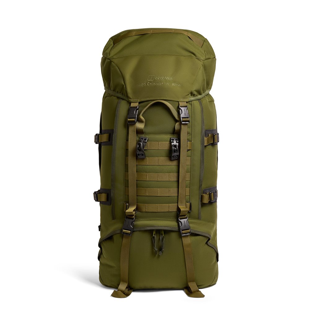 Mochila Berghaus Crusader IV 90+20L verde, mochila expedición robusta estilo militar