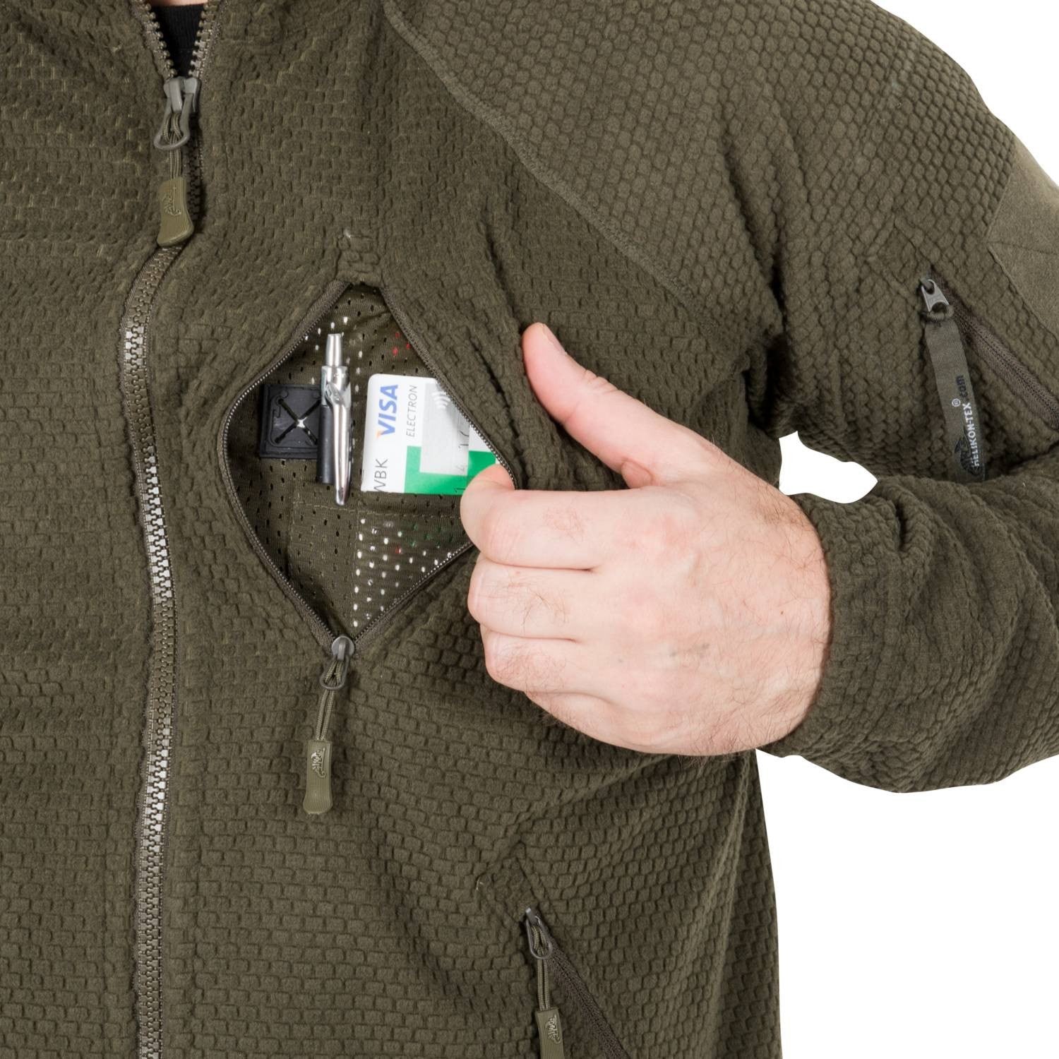 Sudadera táctica Alpha verde, fleece, bolsillos en mangas con velcro