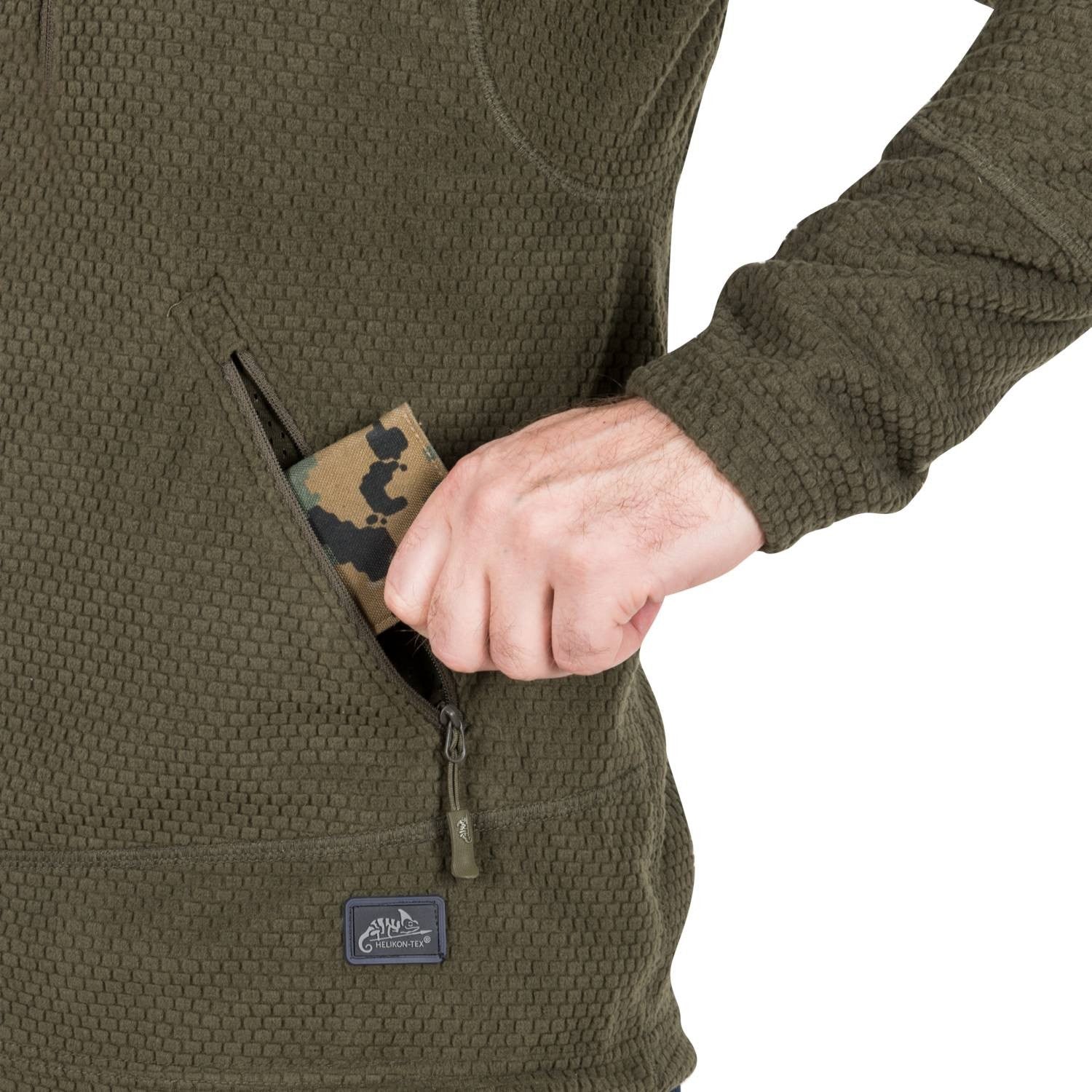 Sudadera táctica Alpha verde, fleece, bolsillos en mangas con velcro