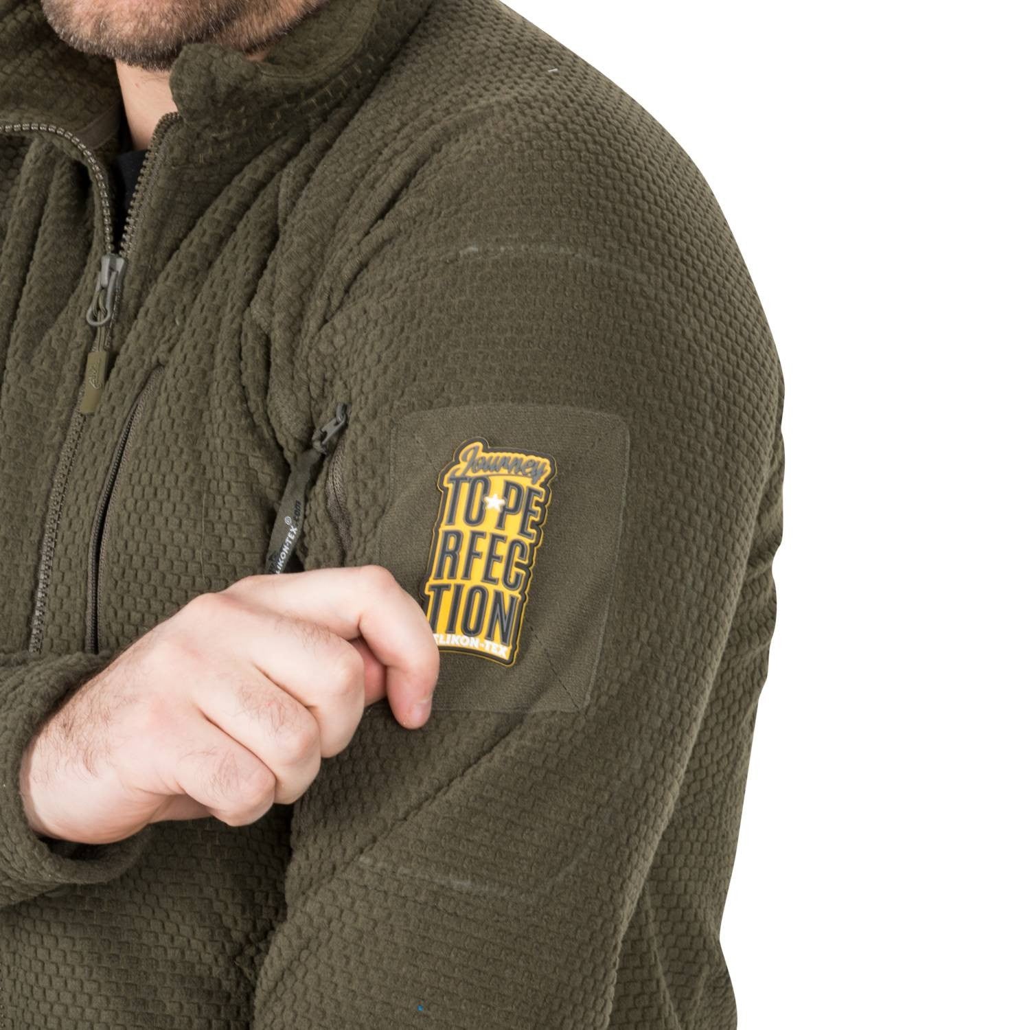 Sudadera táctica Alpha verde, fleece, bolsillos en mangas con velcro