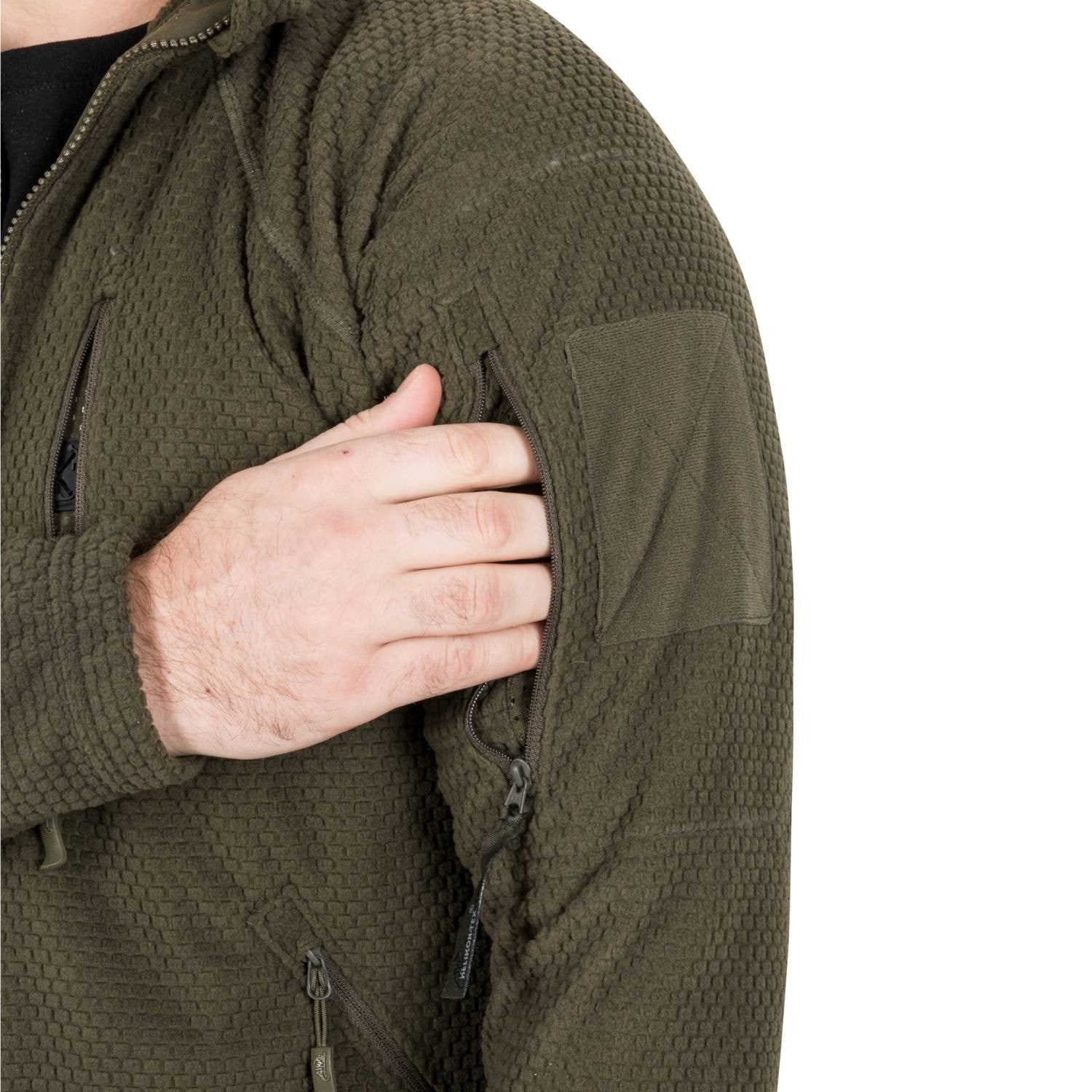 Sudadera táctica Alpha verde, fleece, bolsillos en mangas con velcro