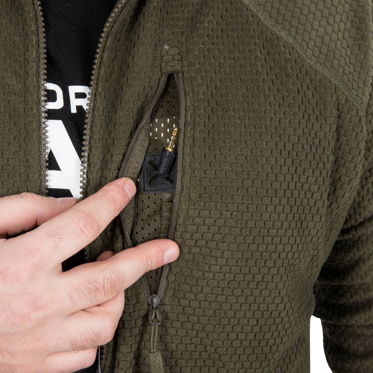 Sudadera táctica Alpha verde, fleece, bolsillos en mangas con velcro