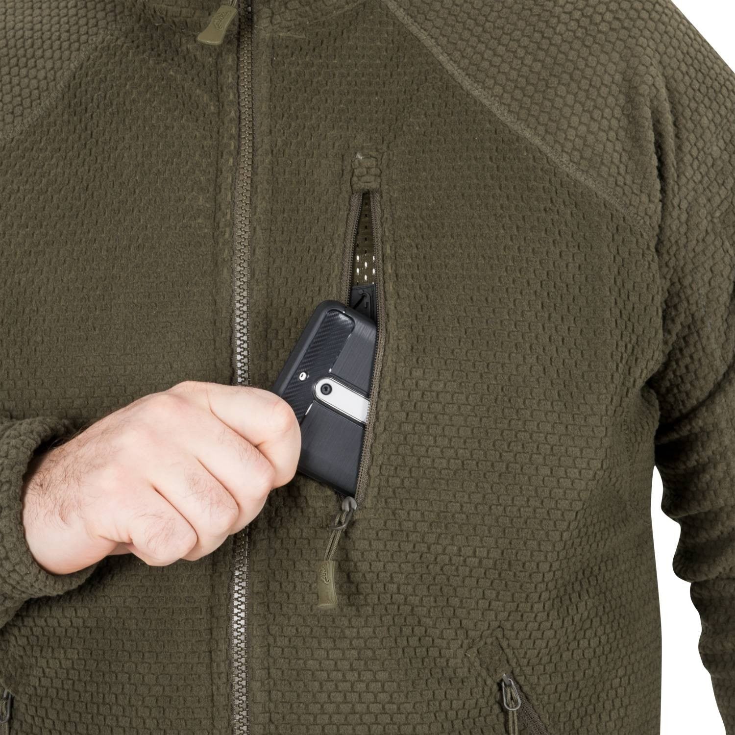 Sudadera táctica Alpha verde, fleece, bolsillos en mangas con velcro