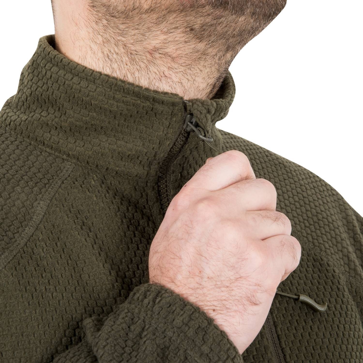 Sudadera táctica Alpha verde, fleece, bolsillos en mangas con velcro