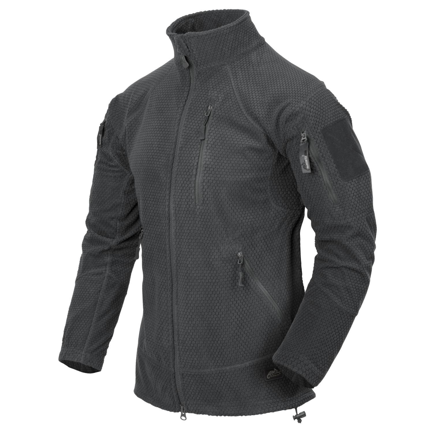 Sudadera táctica Alpha Fleece en patrón FOLIAGE con bolsillos en las mangas y velcro