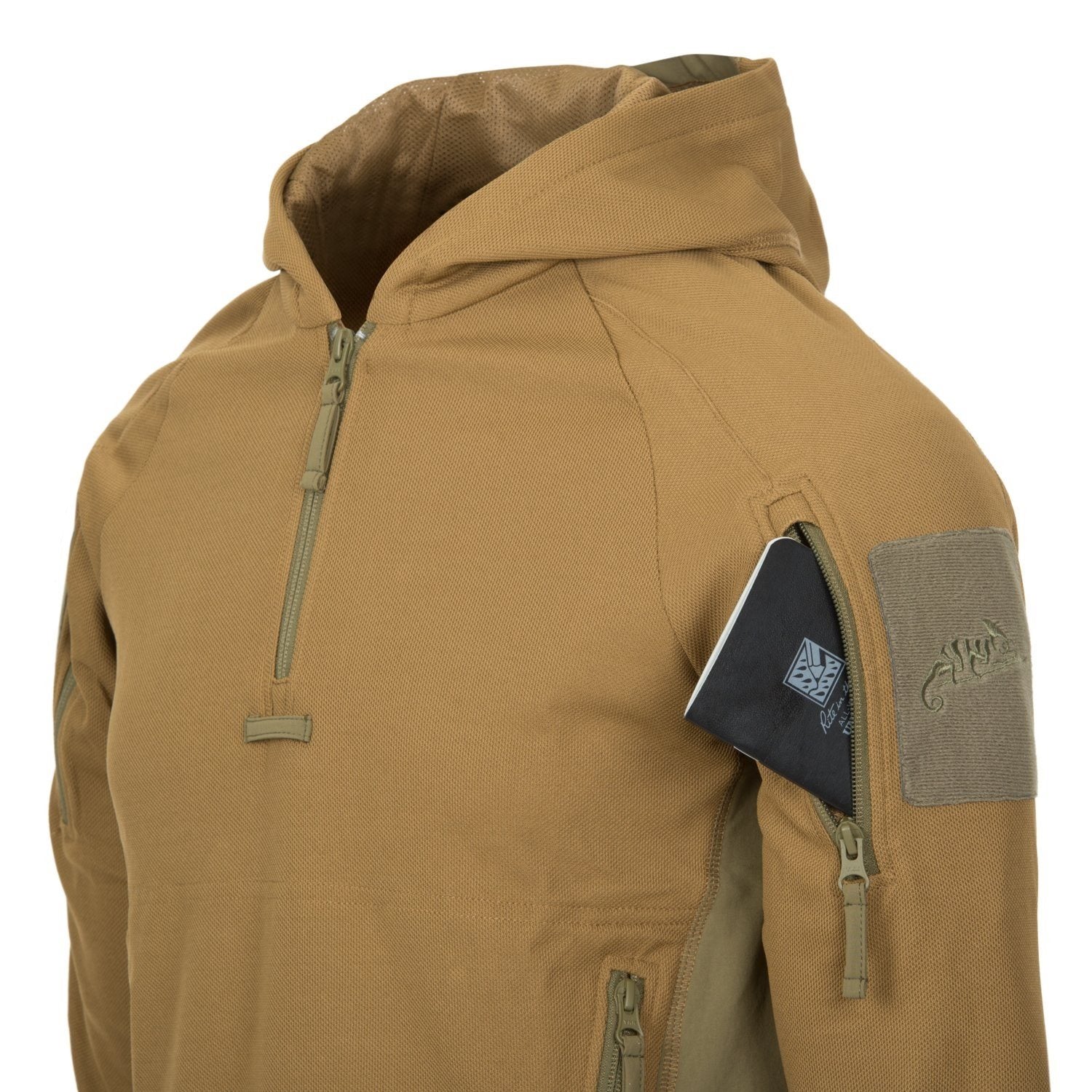 Sudadera RANGE Topcool Coyote/Adaptive Green con capucha, paneles elásticos laterales y refuerzos en codos