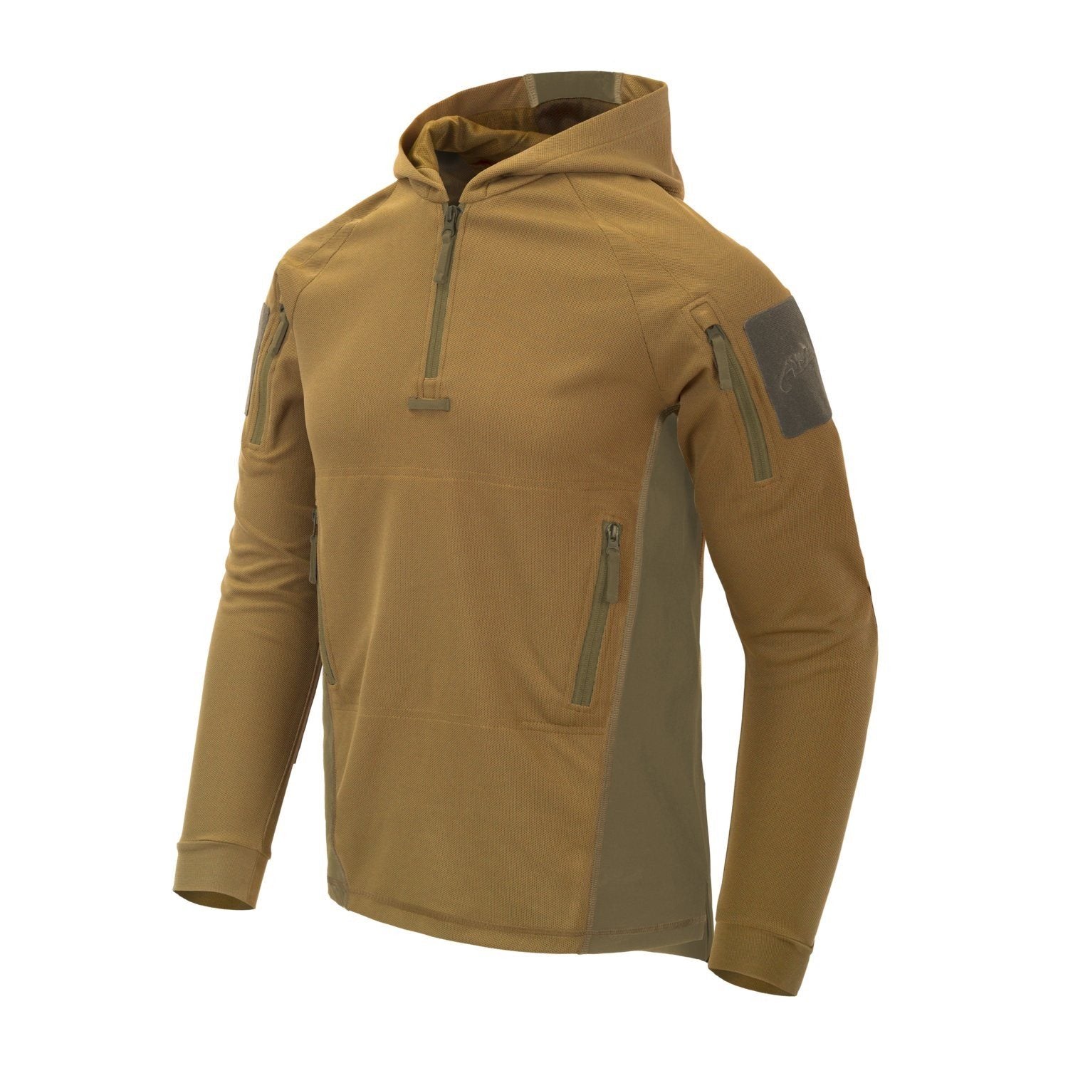 Sudadera RANGE Topcool Coyote/Adaptive Green con capucha, paneles elásticos laterales y refuerzos en codos
