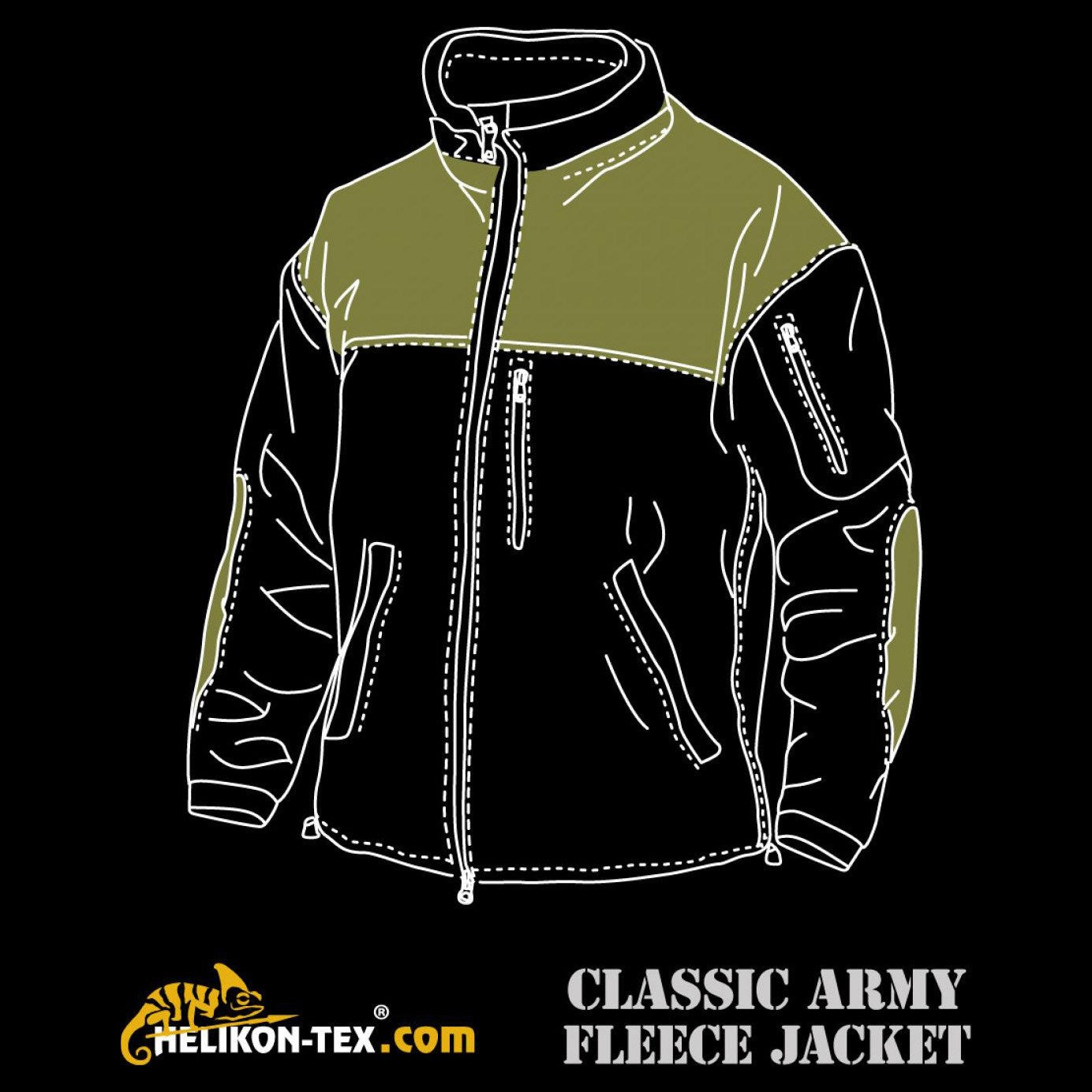 Chaqueta fleece Classic Army negra con corte cómodo y múltiples bolsillos