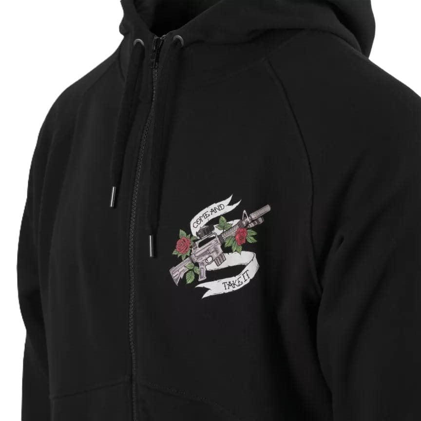 Sudadera negra COME AND TAKE IT con cremallera y capucha y estampado colorido