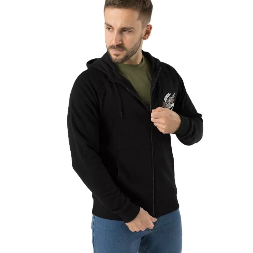 Sudadera negra COME AND TAKE IT con cremallera y capucha y estampado colorido