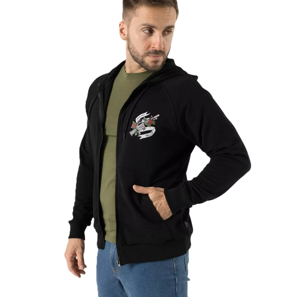 Sudadera negra COME AND TAKE IT con cremallera y capucha y estampado colorido