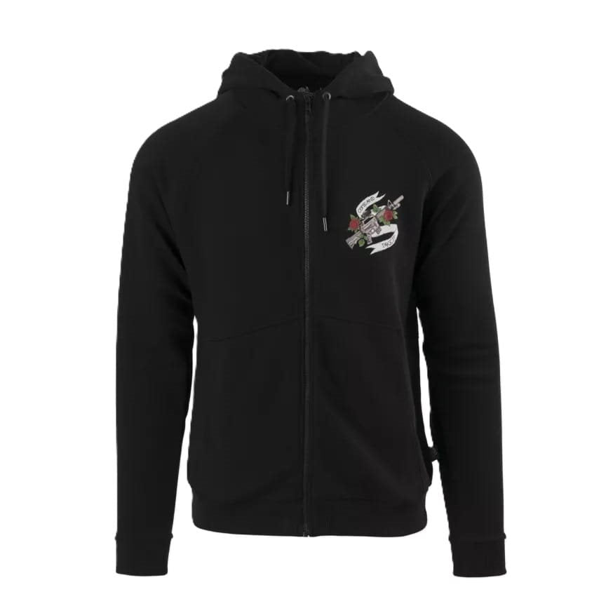 Sudadera negra COME AND TAKE IT con cremallera y capucha y estampado colorido