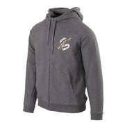 Sudadera gris ligera con cremallera y capucha con estampado 'COME AND TAKE IT'