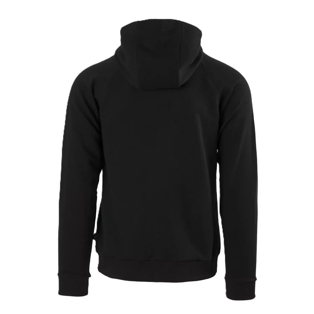 Sudadera negra con capucha y cremallera, estampado blanco FRONT TOWARD ENEMY
