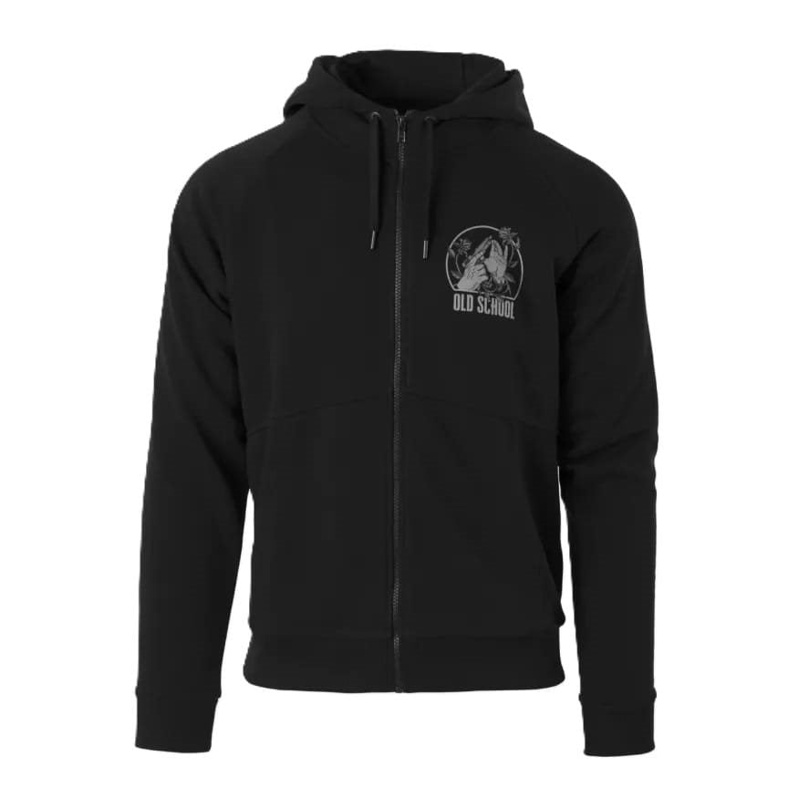 Sudadera OLD SCHOOL negra con cremallera central y capucha