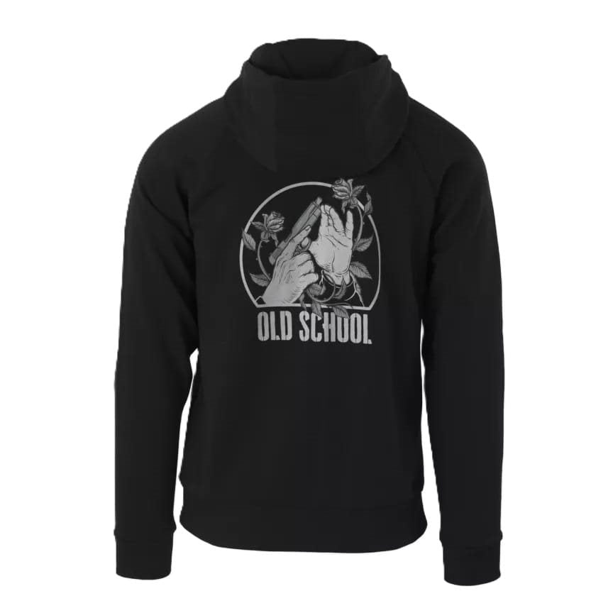 Sudadera OLD SCHOOL negra con cremallera central y capucha