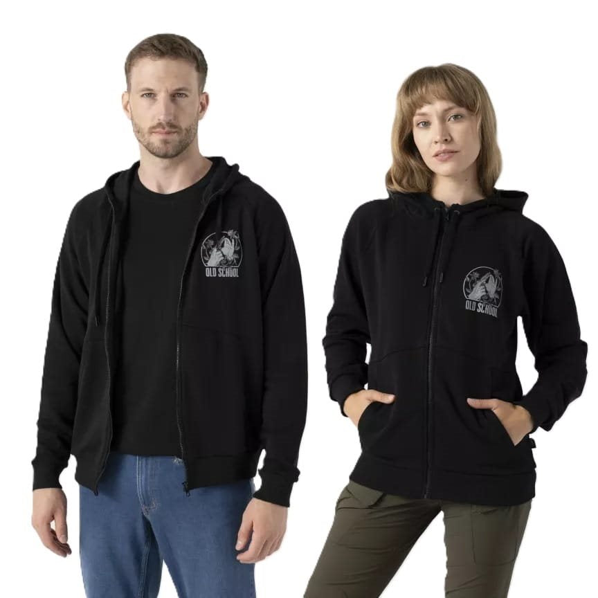 Sudadera OLD SCHOOL negra con cremallera central y capucha