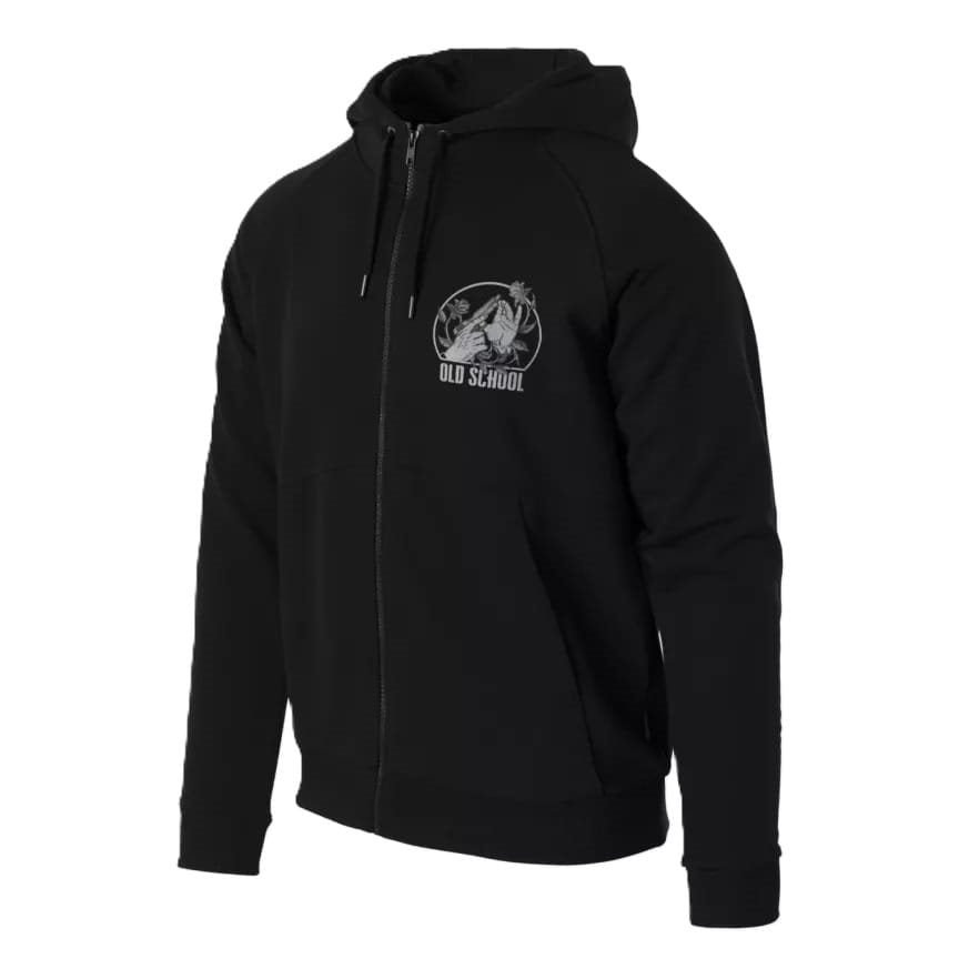 Sudadera ligera OLD SCHOOL negra con cremallera central y capucha