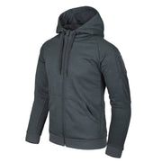 Sudadera URBAN TACTICAL HOODIE Helikon-Tex negra/gris con capucha, 4 bolsillos y 3 paneles de velcro
