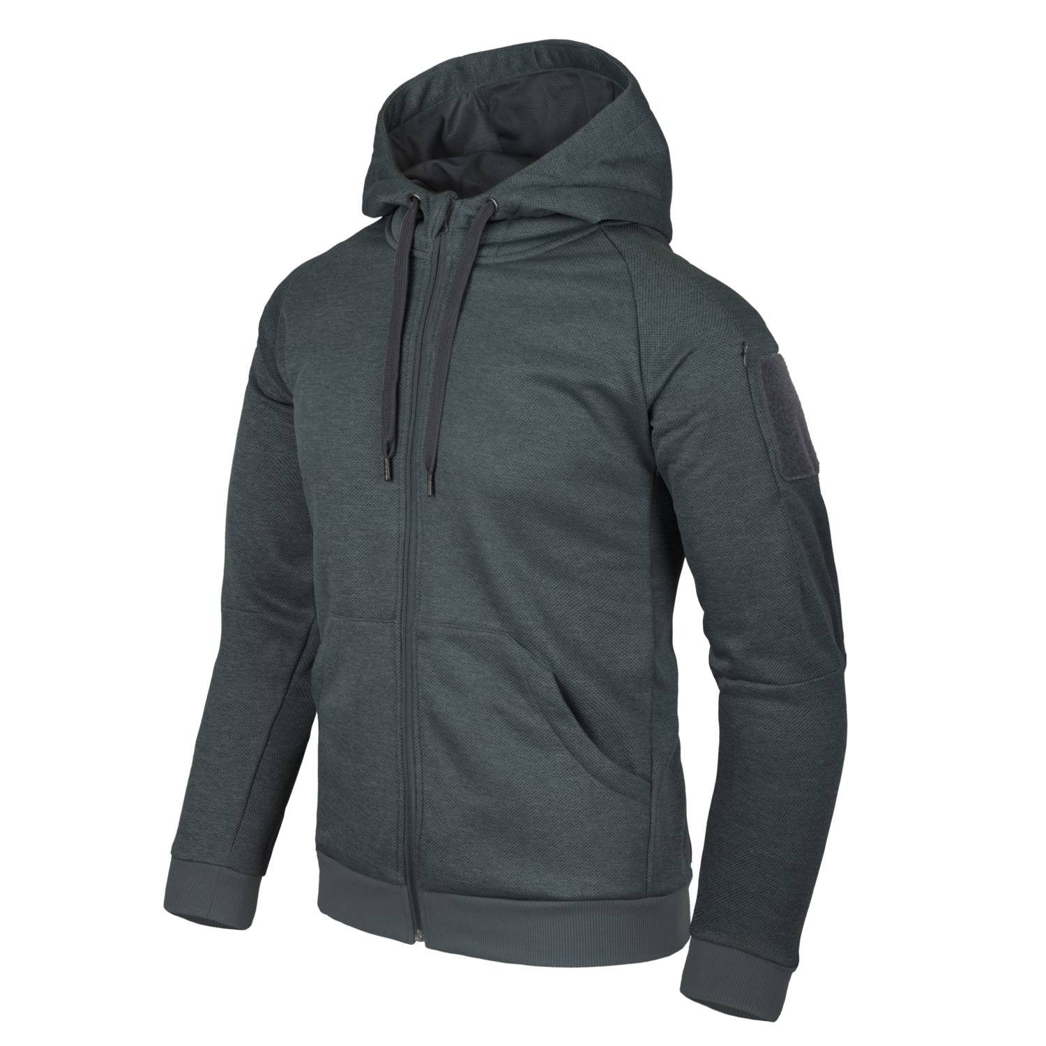 Sudadera URBAN TACTICAL HOODIE Helikon-Tex negra/gris con capucha, 4 bolsillos y 3 paneles de velcro